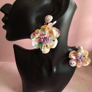 (NEW NWT) Floral Statement Earrings with Purple Accents